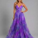 Women's Printed V-Neck Chiffon Maxi Dress