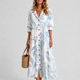 Women's Printed V-Neck Long Sleeve Maxi Dress