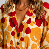 Women's Printed V-Neck Long Sleeve Maxi Dress