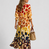 Women's Printed V-Neck Long Sleeve Maxi Dress