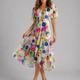 Women's Printed V-Neck Midi Dress with Flutter Sleeves
