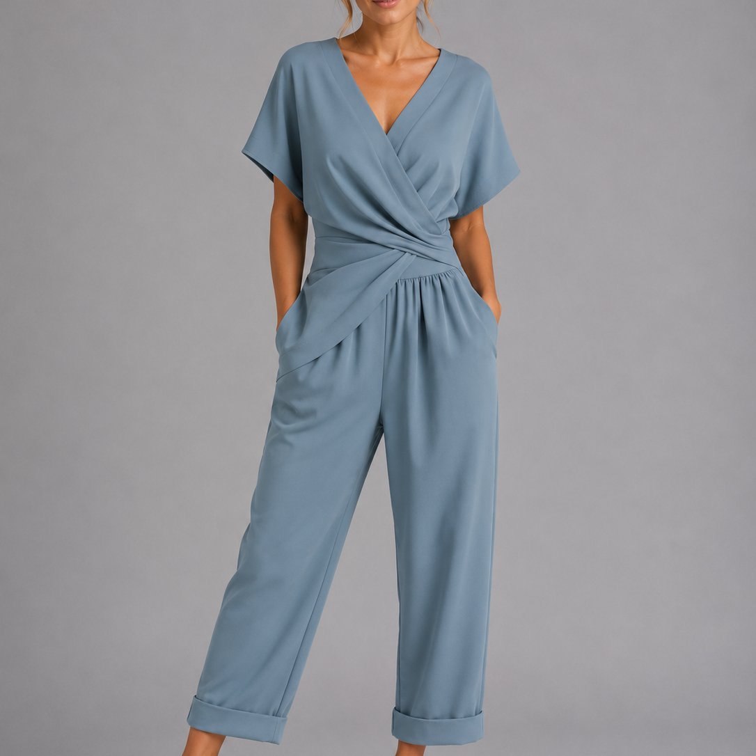 Women's Wrap V-Neck Wide Leg Jumpsuit