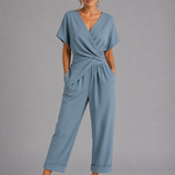 Women's Wrap V-Neck Wide Leg Jumpsuit