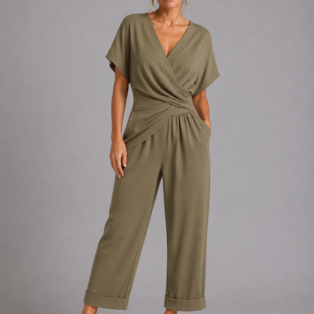 Women's Wrap V-Neck Wide Leg Jumpsuit