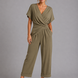 Women's Wrap V-Neck Wide Leg Jumpsuit