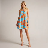 Halter Neck Printed Mini Dress with Flowy A Line Fit