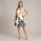 Halter Neck Printed Mini Dress with Flowy A Line Fit
