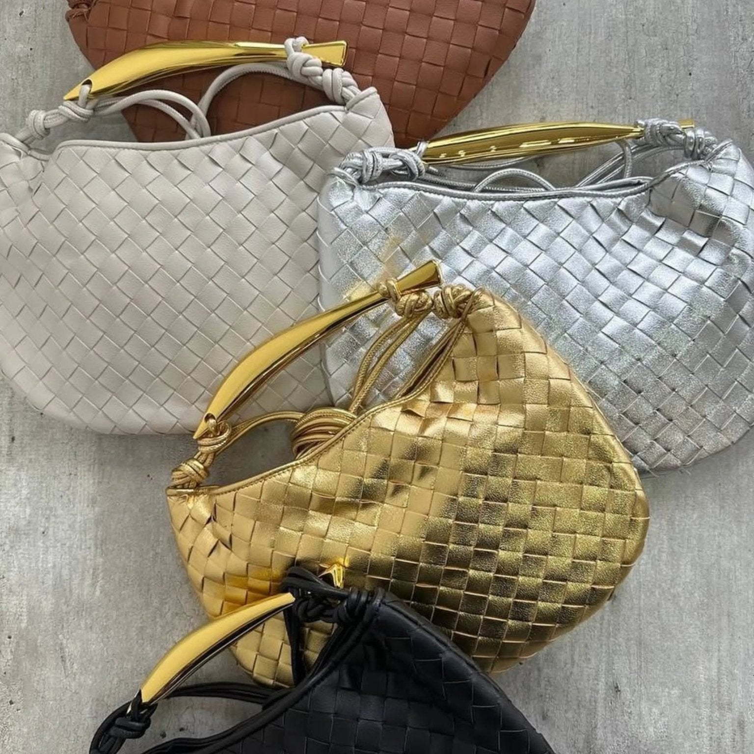 Woven Crescent Handle Statement Bag