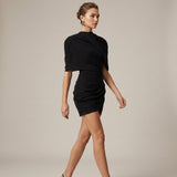 Puff Sleeve Bodycon Mini Dress with High Neck