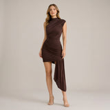 Asymmetric Draped Mini Dress with One Shoulder Design