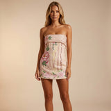 Strapless Floral Mini Dress with Pleated Fit