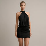 Halter Neck Mini Dress with Draped Top and Bodycon Fit