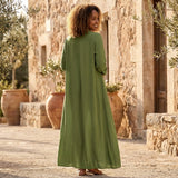 Loose Fit Maxi Shirt Dress with Long Sleeves and V Neck