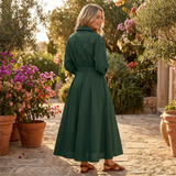 Button Front Maxi Shirt Dress with Waist Tie and Long Sleeves