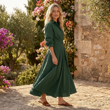 Button Front Maxi Shirt Dress with Waist Tie and Long Sleeves