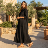 Button Front Maxi Shirt Dress with Waist Tie and Long Sleeves