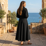 Button Front Maxi Shirt Dress with Waist Tie and Long Sleeves