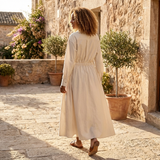 Button Front Maxi Shirt Dress with Waist Tie and Long Sleeves