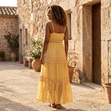 Tiered Lace Maxi Dress with V Neck and Flowy Skirt