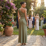 One Shoulder Satin Maxi Dress with Draped Silhouette