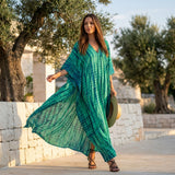 Boho Printed Maxi Dress with Loose Fit and V Neck