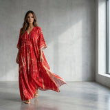 Boho Printed Maxi Dress with Loose Fit and V Neck