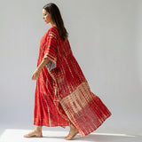 Boho Printed Maxi Dress with Loose Fit and V Neck