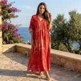 Boho Printed Maxi Dress with Loose Fit and V Neck
