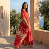 Boho Printed Maxi Dress with Loose Fit and V Neck
