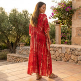 Boho Printed Maxi Dress with Loose Fit and V Neck