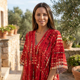 Boho Printed Maxi Dress with Loose Fit and V Neck