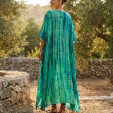Boho Printed Maxi Dress with Loose Fit and V Neck
