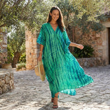 Boho Printed Maxi Dress with Loose Fit and V Neck