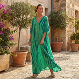 Boho Printed Maxi Dress with Loose Fit and V Neck