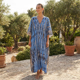 Boho Printed Maxi Dress with Loose Fit and V Neck