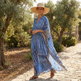 Boho Printed Maxi Dress with Loose Fit and V Neck