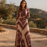 Boho Printed Long Sleeve Maxi Dress with Relaxed Fit