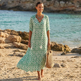 Floral V Neck Maxi Dress with Short Sleeves and Flowy Fit