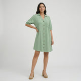 Button Front Shirt Mini Dress with Short Sleeves and Relaxed Fit