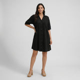 Button Front Shirt Mini Dress with Short Sleeves and Relaxed Fit