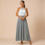 Halter Neck Lace Maxi Dress with Flowy Skirt