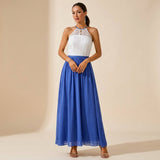Halter Neck Lace Maxi Dress with Flowy Skirt
