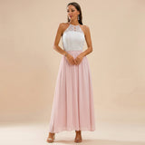Halter Neck Lace Maxi Dress with Flowy Skirt