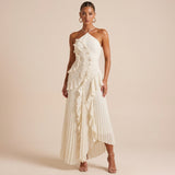 Strapless Ruffle Maxi Dress with Textured Layers