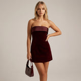 Strapless Velvet Mini Dress with A Line Fit