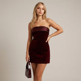 Strapless Velvet Mini Dress with A Line Fit