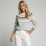 Fair Isle Knit Sweater with Classic Crew Neck