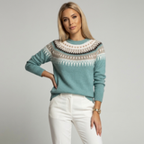 Fair Isle Knit Sweater with Classic Crew Neck