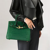Croc Embossed Structured Top Handle Bag