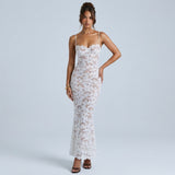 Lace Bodycon Maxi Dress with Spaghetti Straps